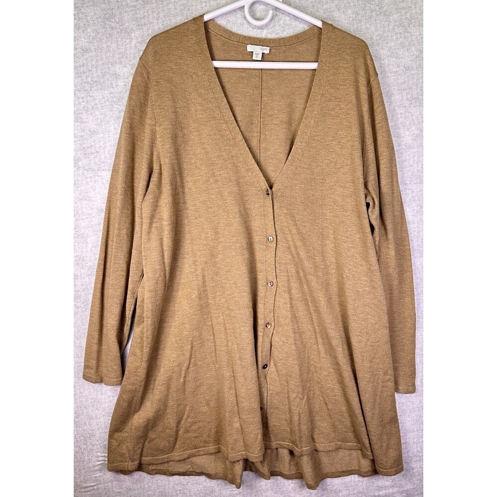 J. Jill Cardigan Duster Brown Lagenlook Womens Size Large Tall Button Front